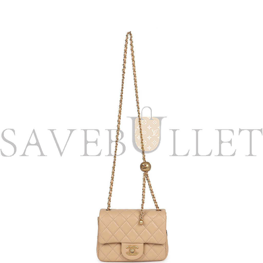 CHANEL BEIGE LEATHER MINI SQUARE FLAP BAG AS1786 (17*13*8cm)